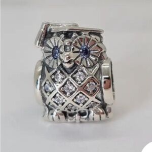 Authentic Pandora Graduation Owl Charm. New Never Worn, 925 ALE Blue CZ Eyes